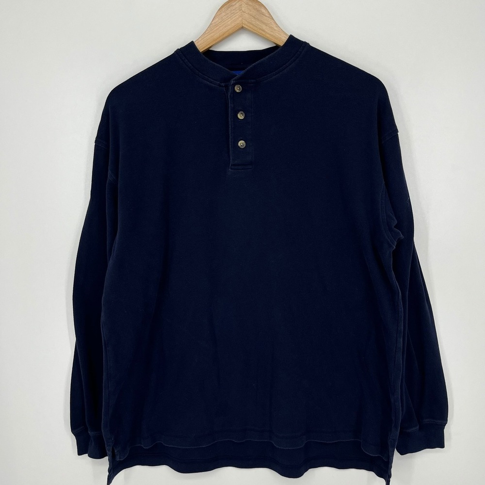 Pendleton Mens Navy Blue 100% Cotton Long Sleeve Henley Shirt Size Large